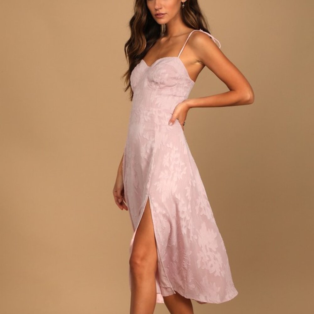 Lulus Loveliest Looks Blush Pink Floral Jacquard Tie-strap Midi Dress - Size S